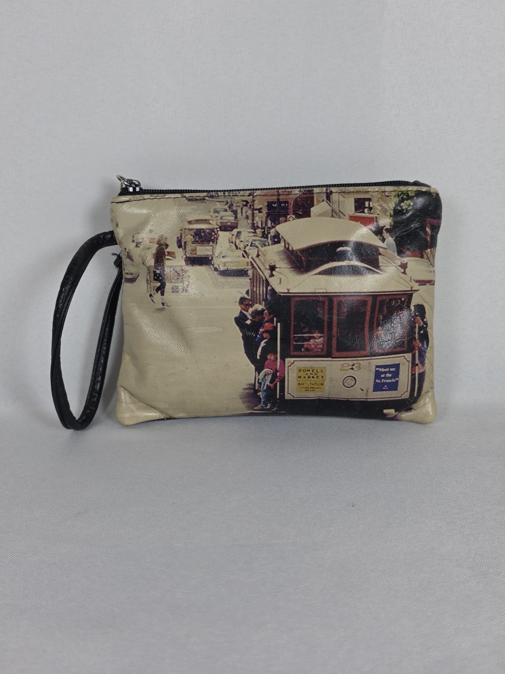 Vintage Nancy Lucia New York San Francisco Cable Car Leather Wristlet Pouch